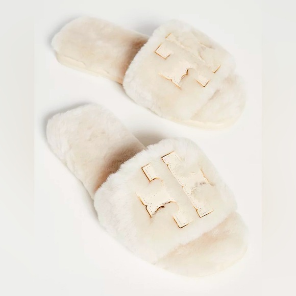 ❤️ NIB New Tory Burch Natural Cream Shearling Slide Sandal Size 5 83484 Saks5th - Picture 3 of 6